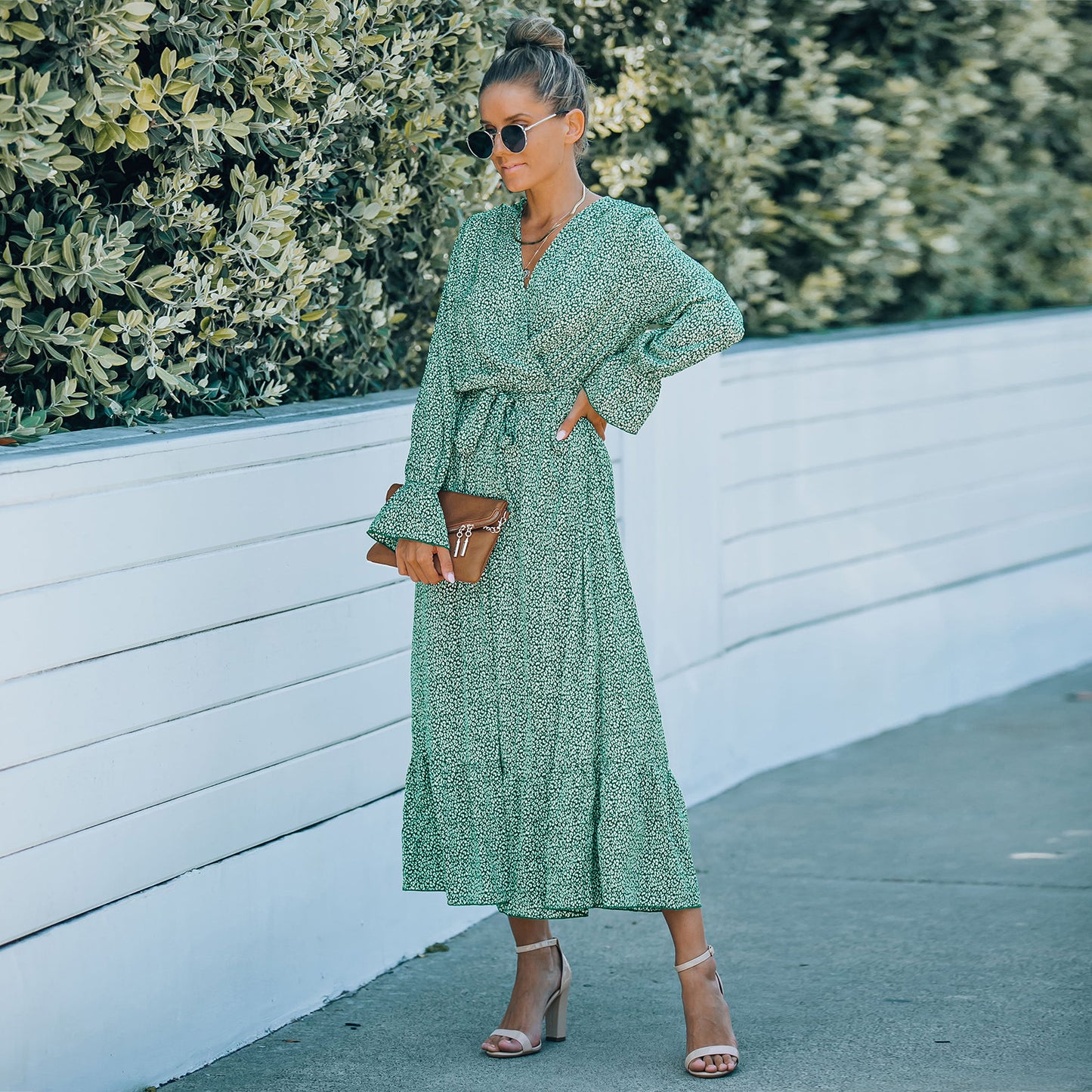 Floral Female Chiffon Dress Lace-up Waist Long Skirt