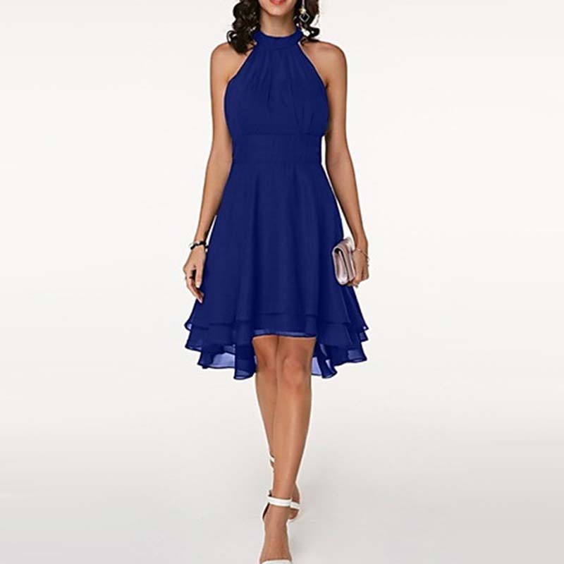 Solid Color Irregular Cut Sleeveless Chiffon Dress