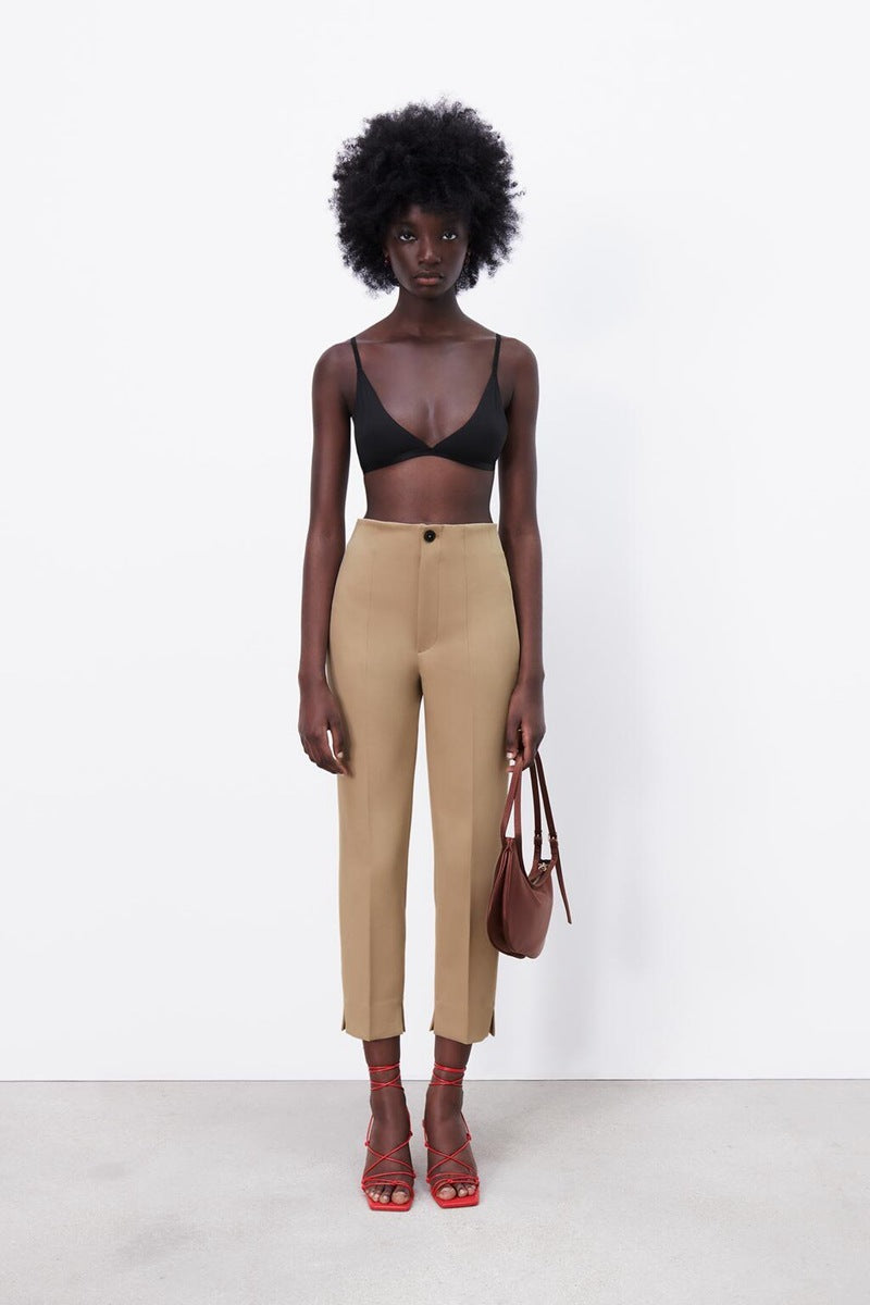 Women's Spring Style Solid Color Trousers Slit High Waist Long Casual Pants