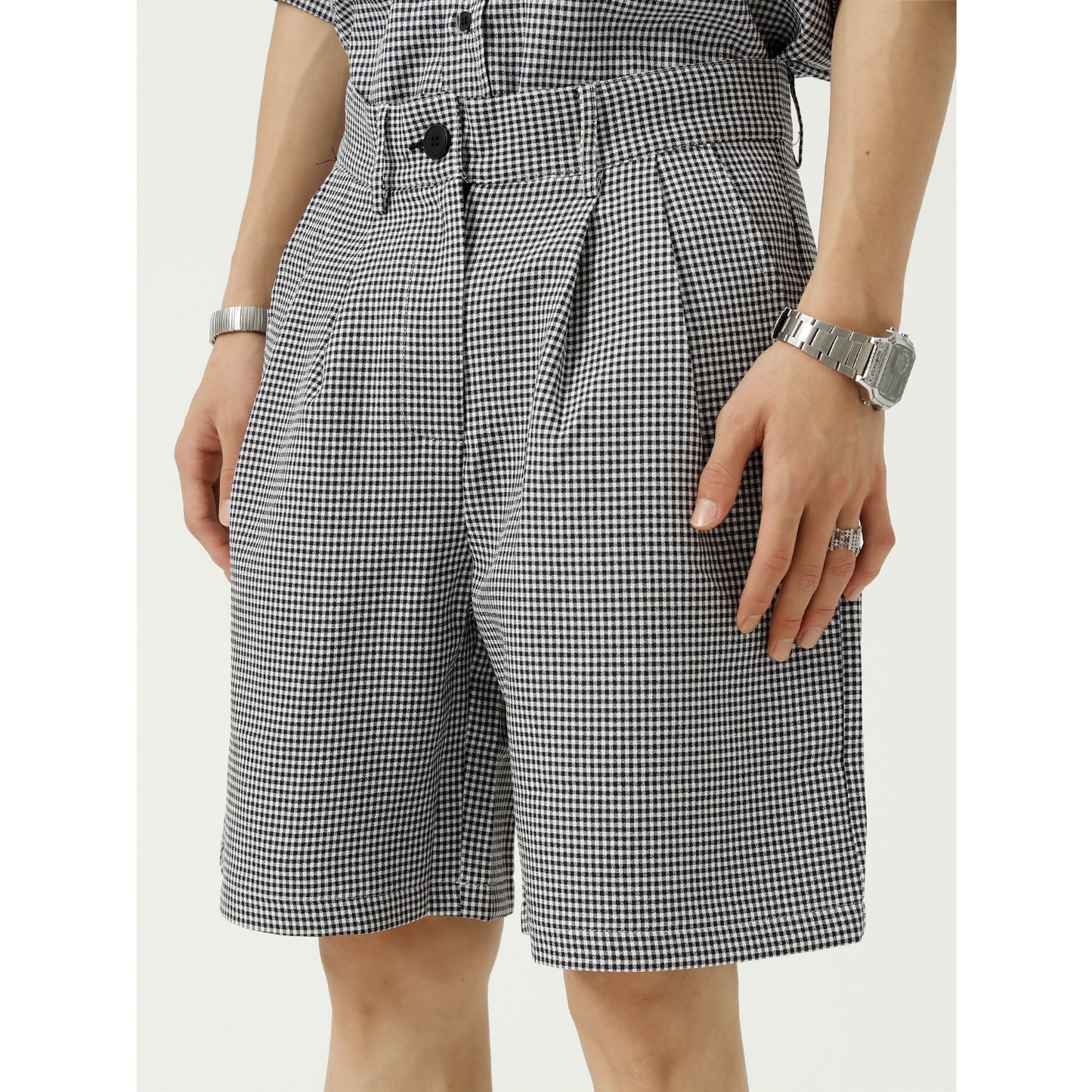 Trendy Plaid Casual Five-point Pants and Shirt