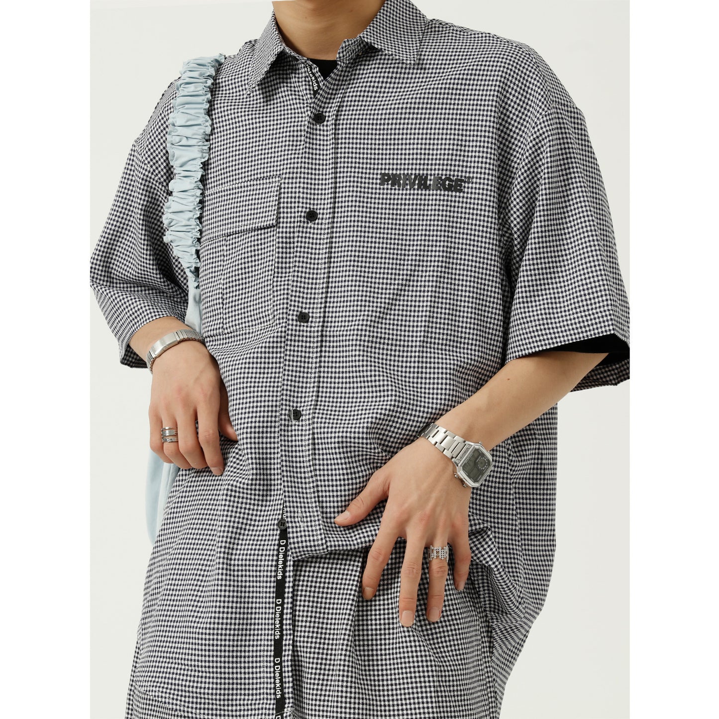 Trendy Plaid Casual Five-point Pants and Shirt