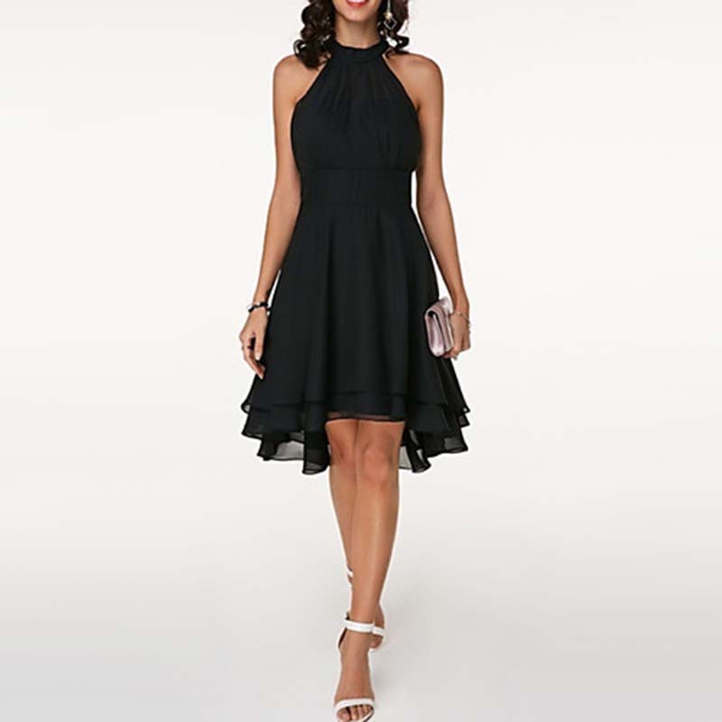 Solid Color Irregular Cut Sleeveless Chiffon Dress
