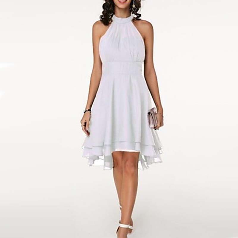 Solid Color Irregular Cut Sleeveless Chiffon Dress