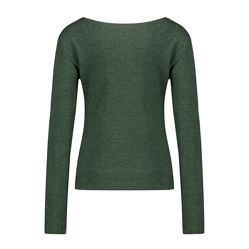 Deep V-Neck Slim Slimming Multicolor Long-Sleeved T-Shirt