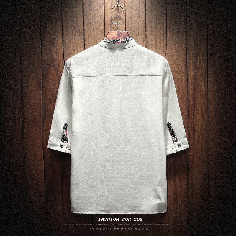 Japanese linen cropped sleeve men