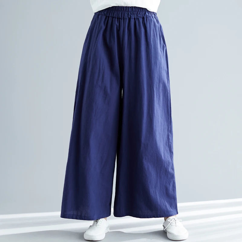 casual linen cotton pants wide leg Plus size trousers