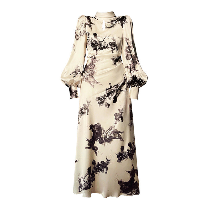 Glossy Retro Dress Women's Hollow Stand Collar