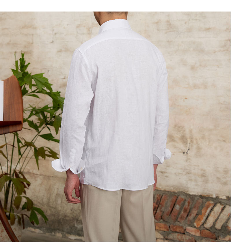 Fashion Pure Linen Breathable Retro Long Sleeve Shirt