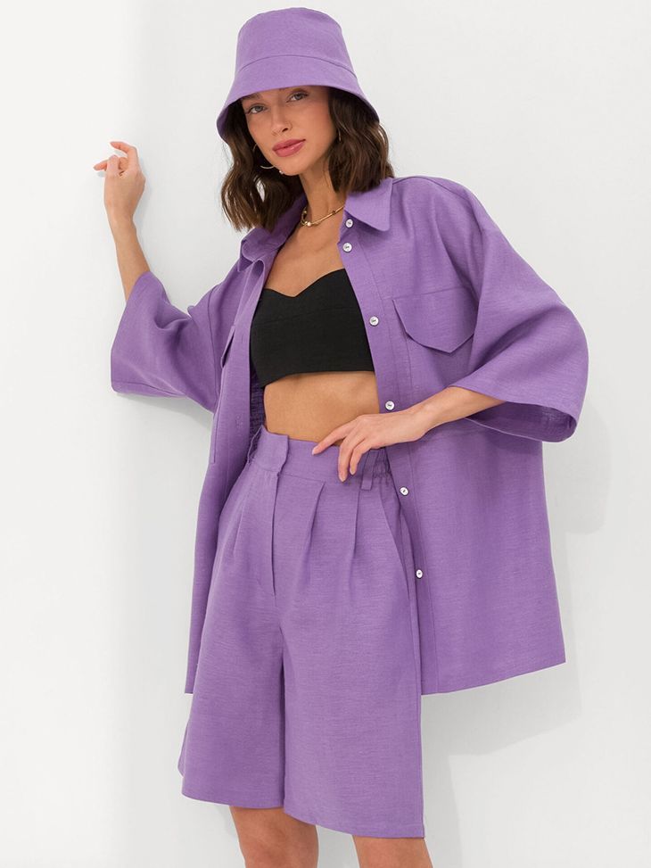 Women's Fashionable Simple Cotton And Linen Top And Shorts Two-piece Set