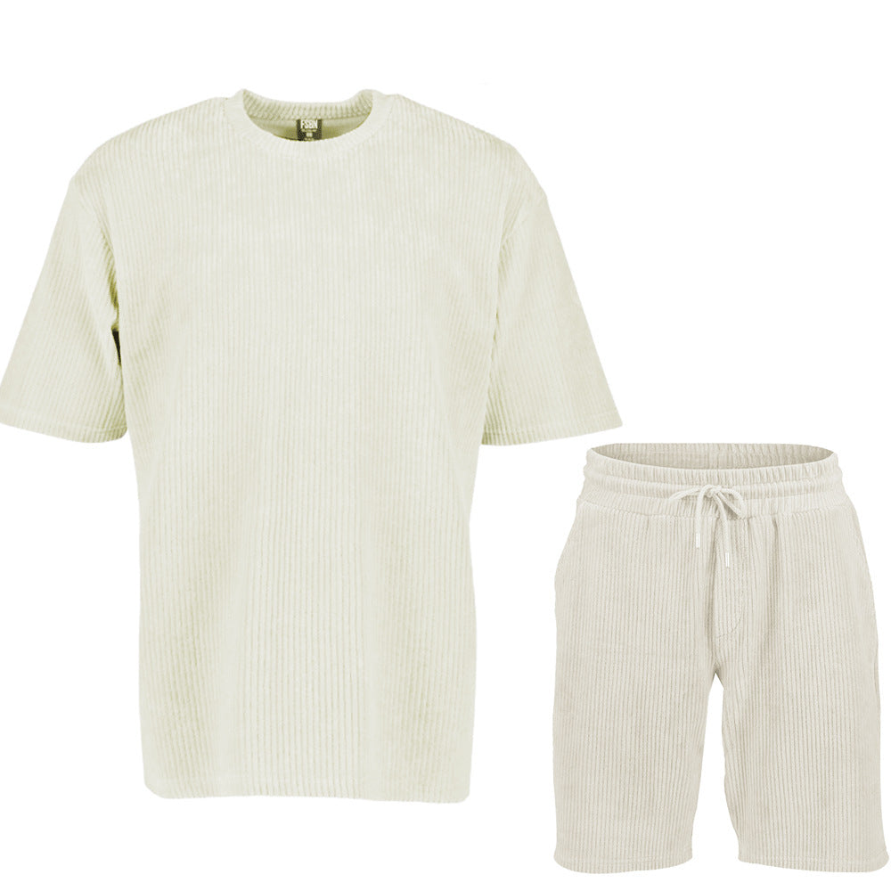 Men's Loose Solid Color Sports And Leisure Striped Set