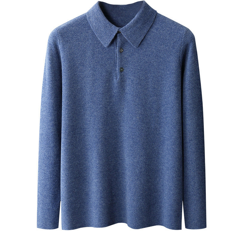 Solid Color Men's Polo Collar Thick Cashmere Sweater Loose Casual Knitted Bottoming Shirt