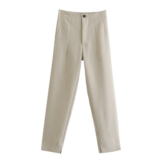 Women's Spring Style Solid Color Trousers Slit High Waist Long Casual Pants