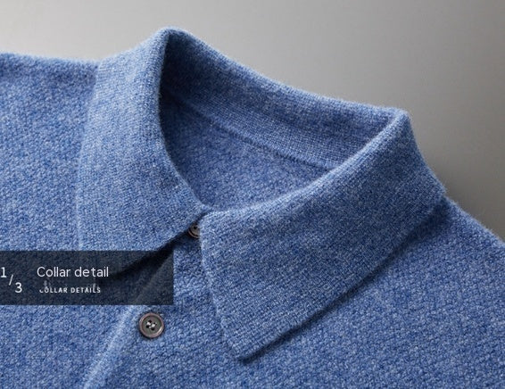 Solid Color Men's Polo Collar Thick Cashmere Sweater Loose Casual Knitted Bottoming Shirt