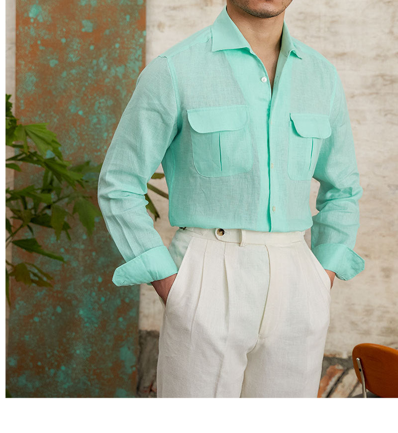 Fashion Pure Linen Breathable Retro Long Sleeve Shirt
