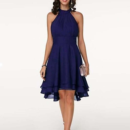 Solid Color Irregular Cut Sleeveless Chiffon Dress