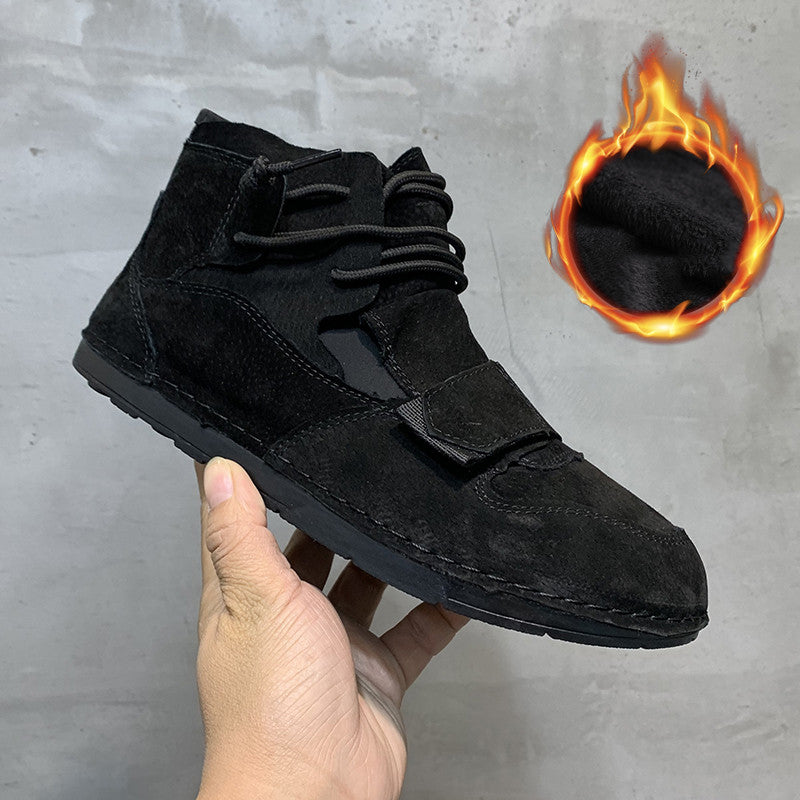 High Top Trendy Men Leather Velcro Shoes