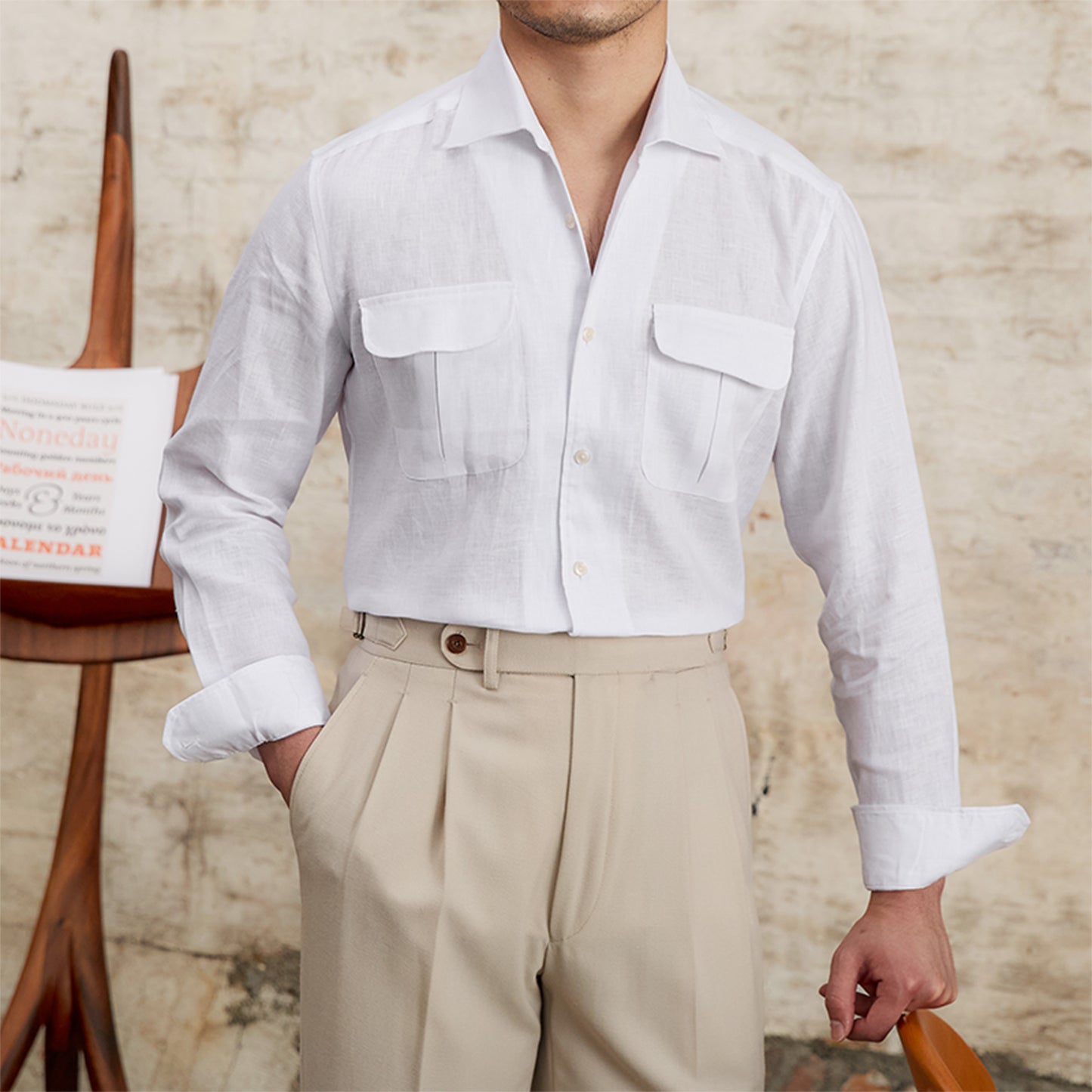 Fashion Pure Linen Breathable Retro Long Sleeve Shirt