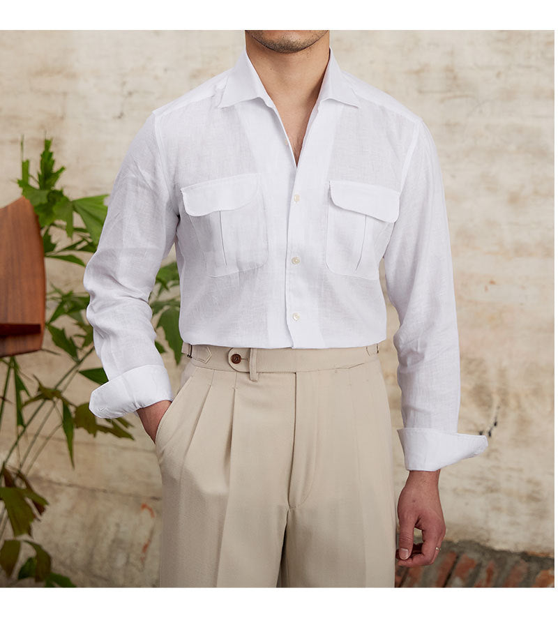 Fashion Pure Linen Breathable Retro Long Sleeve Shirt