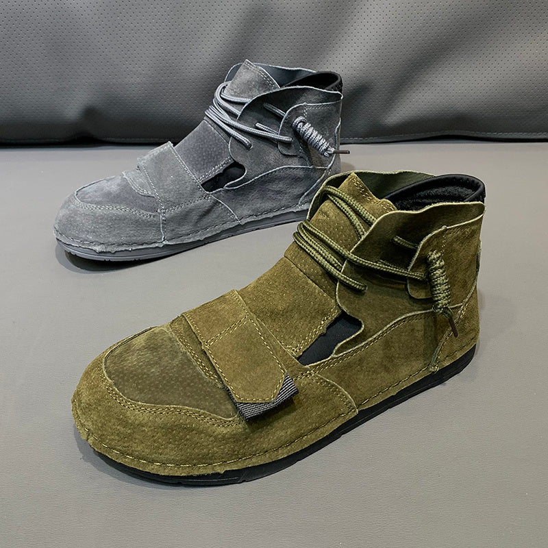 High Top Trendy Men Leather Velcro Shoes