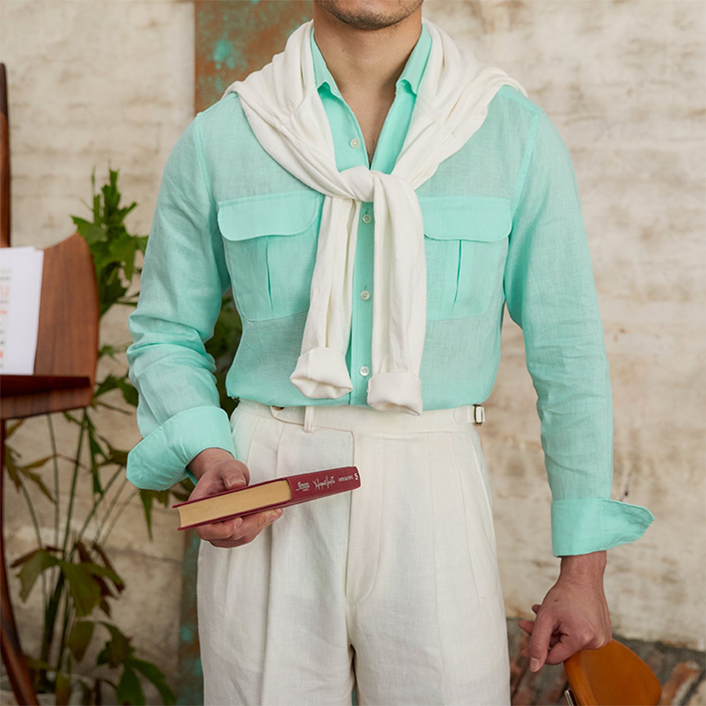 Fashion Pure Linen Breathable Retro Long Sleeve Shirt
