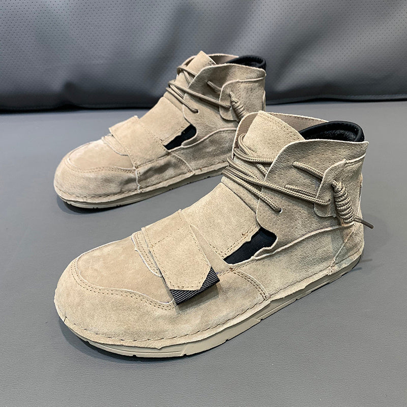 High Top Trendy Men Leather Velcro Shoes