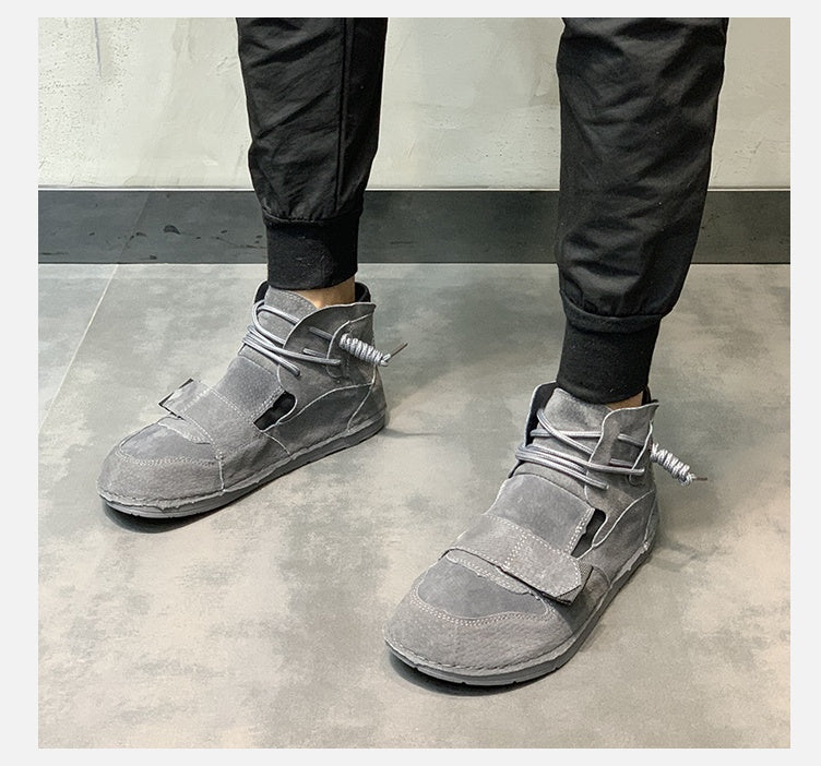 High Top Trendy Men Leather Velcro Shoes