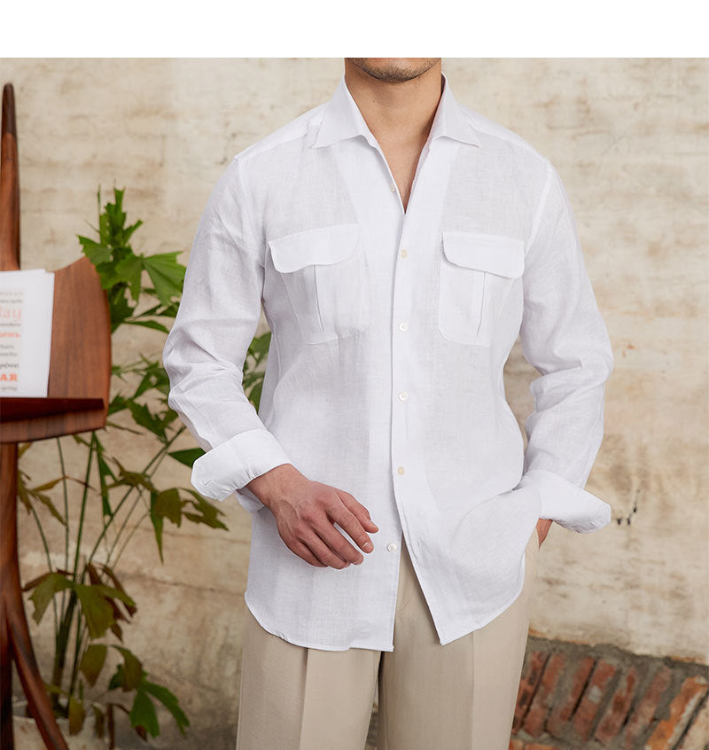 Fashion Pure Linen Breathable Retro Long Sleeve Shirt