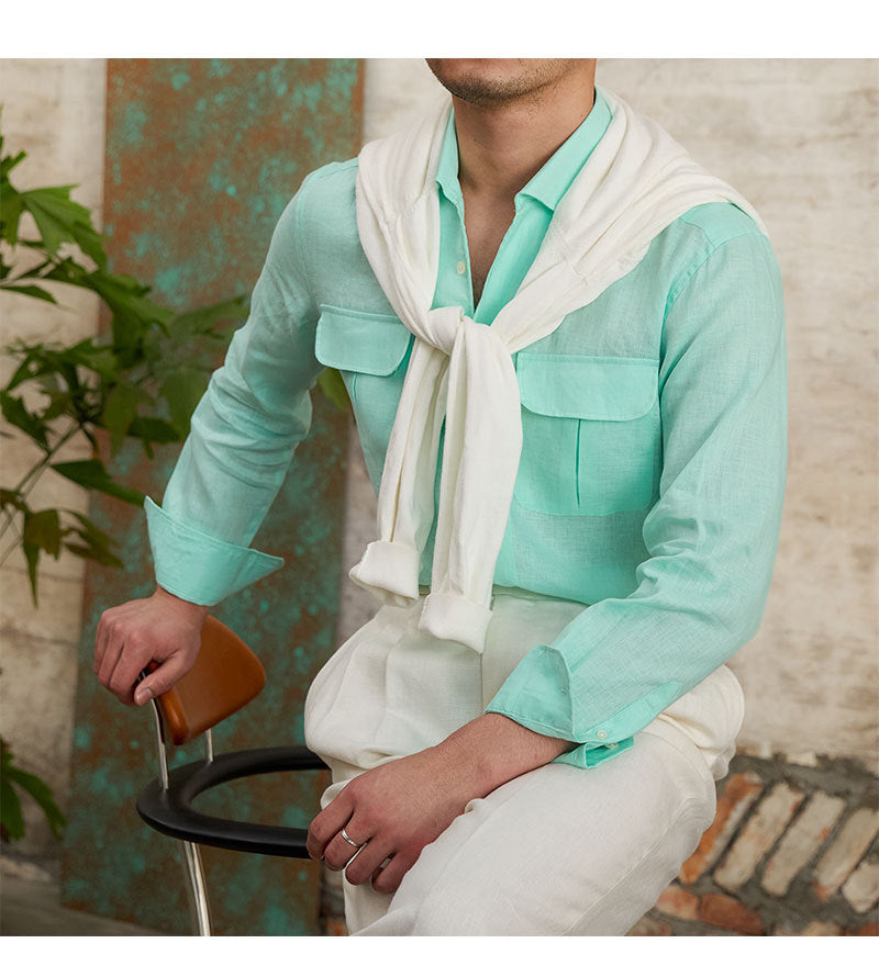 Fashion Pure Linen Breathable Retro Long Sleeve Shirt