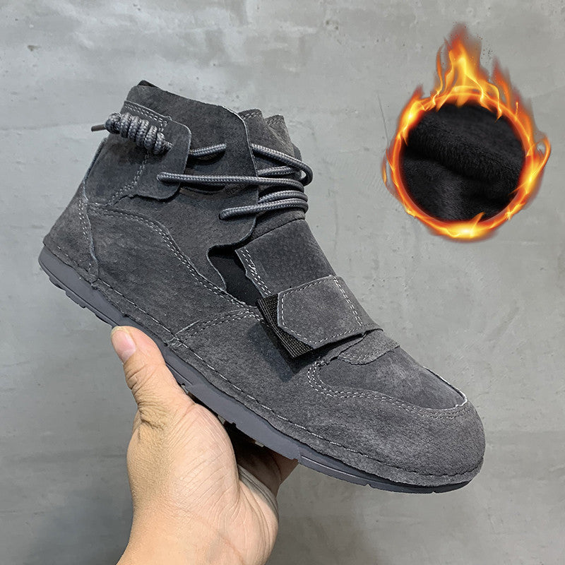 High Top Trendy Men Leather Velcro Shoes