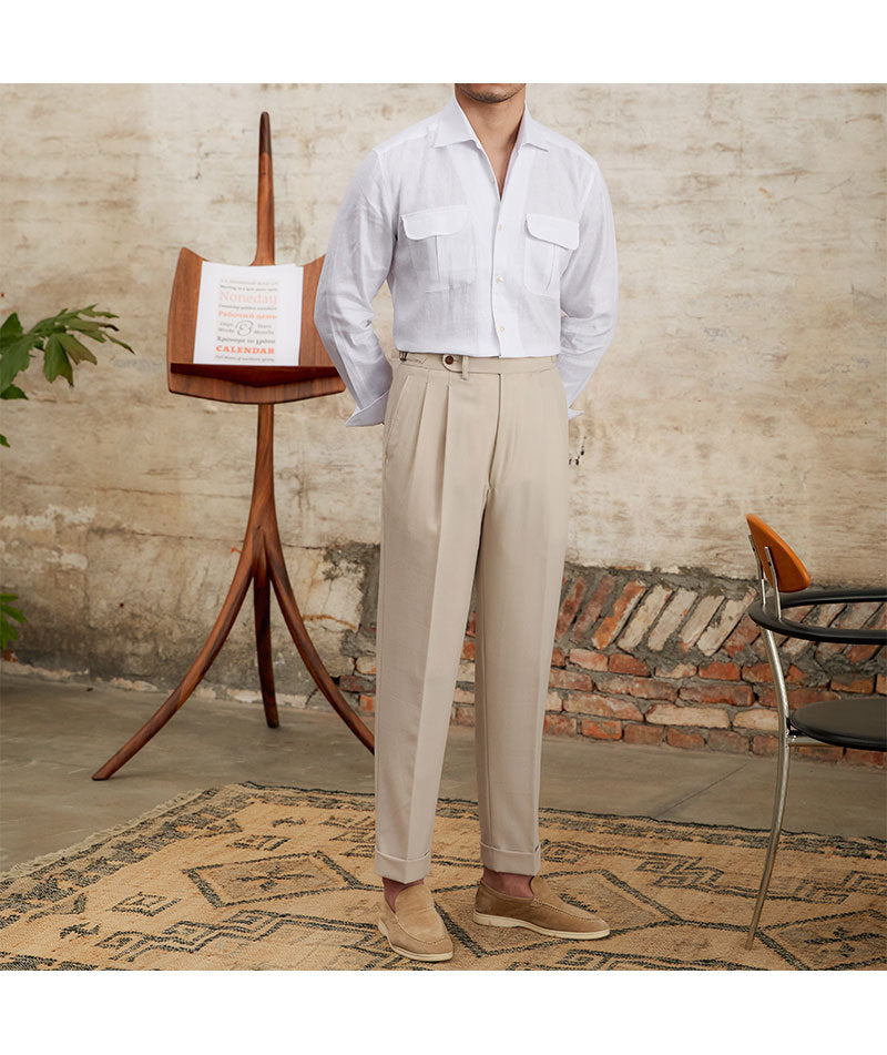 Fashion Pure Linen Breathable Retro Long Sleeve Shirt