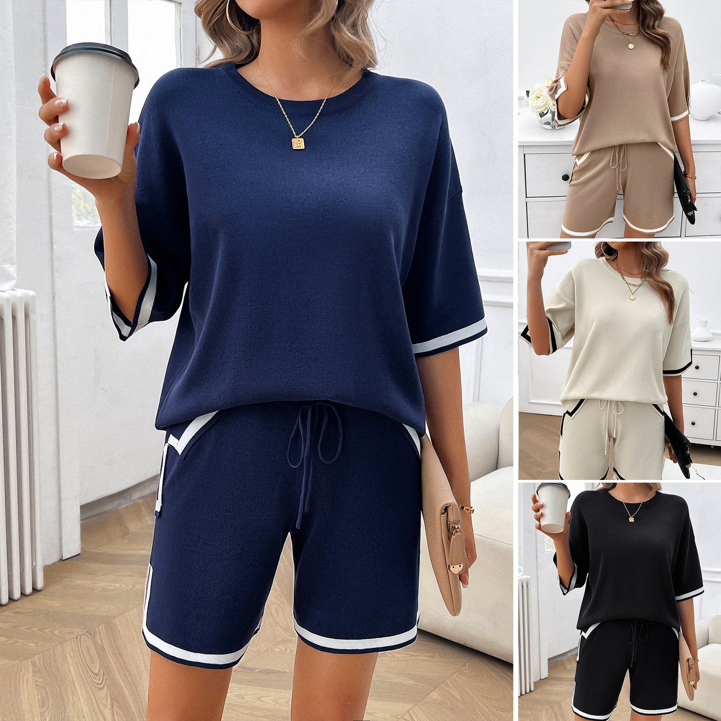 Round Neck Temperament Leisure Sweater Suit