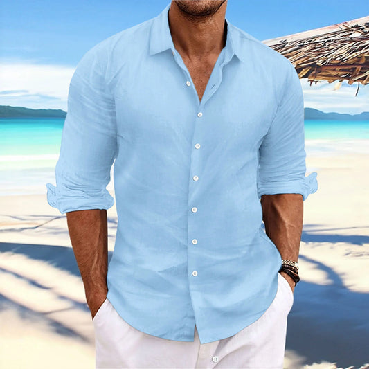 Men's Linen Long-Sleeved Shirts - 100%Cotton