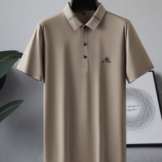 Contrast Color Lapel Short Sleeve Polo Shirt Loose Ice Silk T-shirt