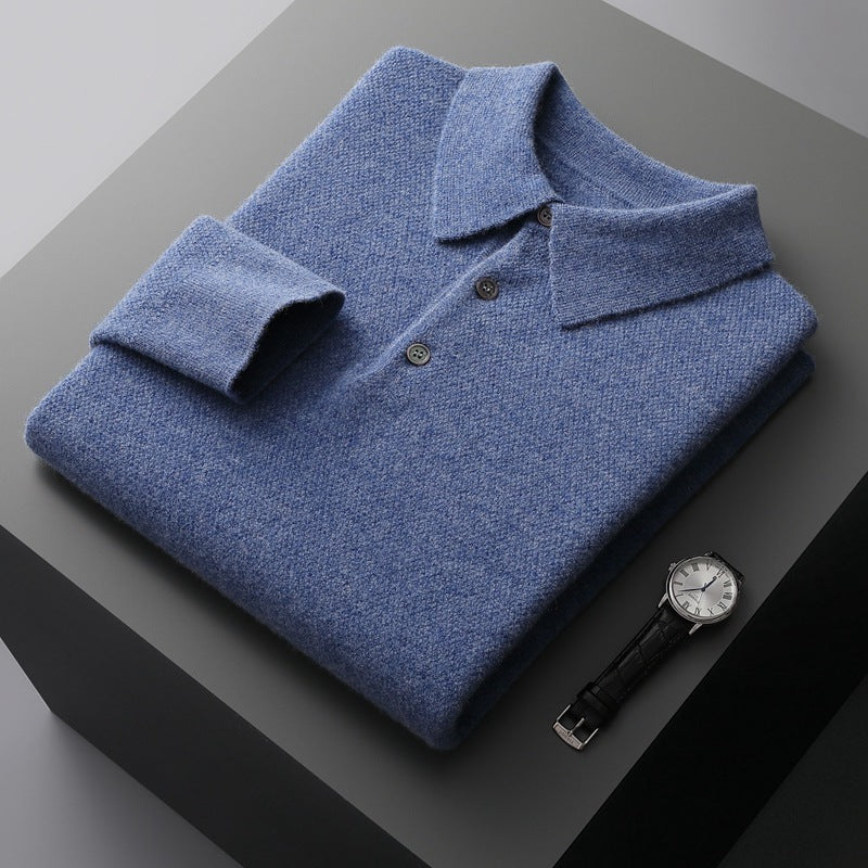Solid Color Men's Polo Collar Thick Cashmere Sweater Loose Casual Knitted Bottoming Shirt