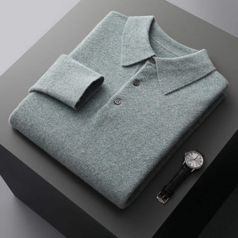 Solid Color Men's Polo Collar Thick Cashmere Sweater Loose Casual Knitted Bottoming Shirt