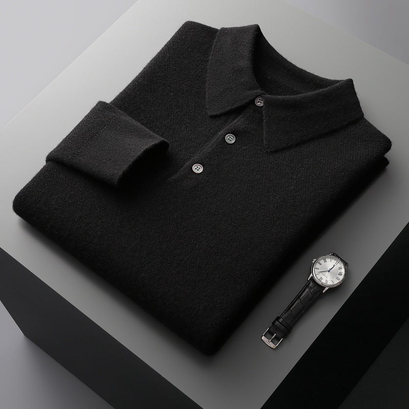 Solid Color Men's Polo Collar Thick Cashmere Sweater Loose Casual Knitted Bottoming Shirt