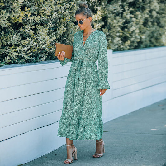 Floral Female Chiffon Dress Lace-up Waist Long Skirt