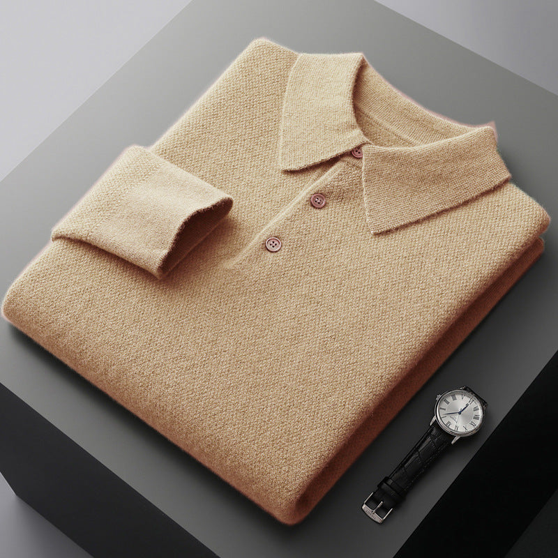 Solid Color Men's Polo Collar Thick Cashmere Sweater Loose Casual Knitted Bottoming Shirt